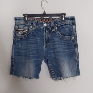 Rock Revival Rogan Boot Cut Frayed Jean Shorts